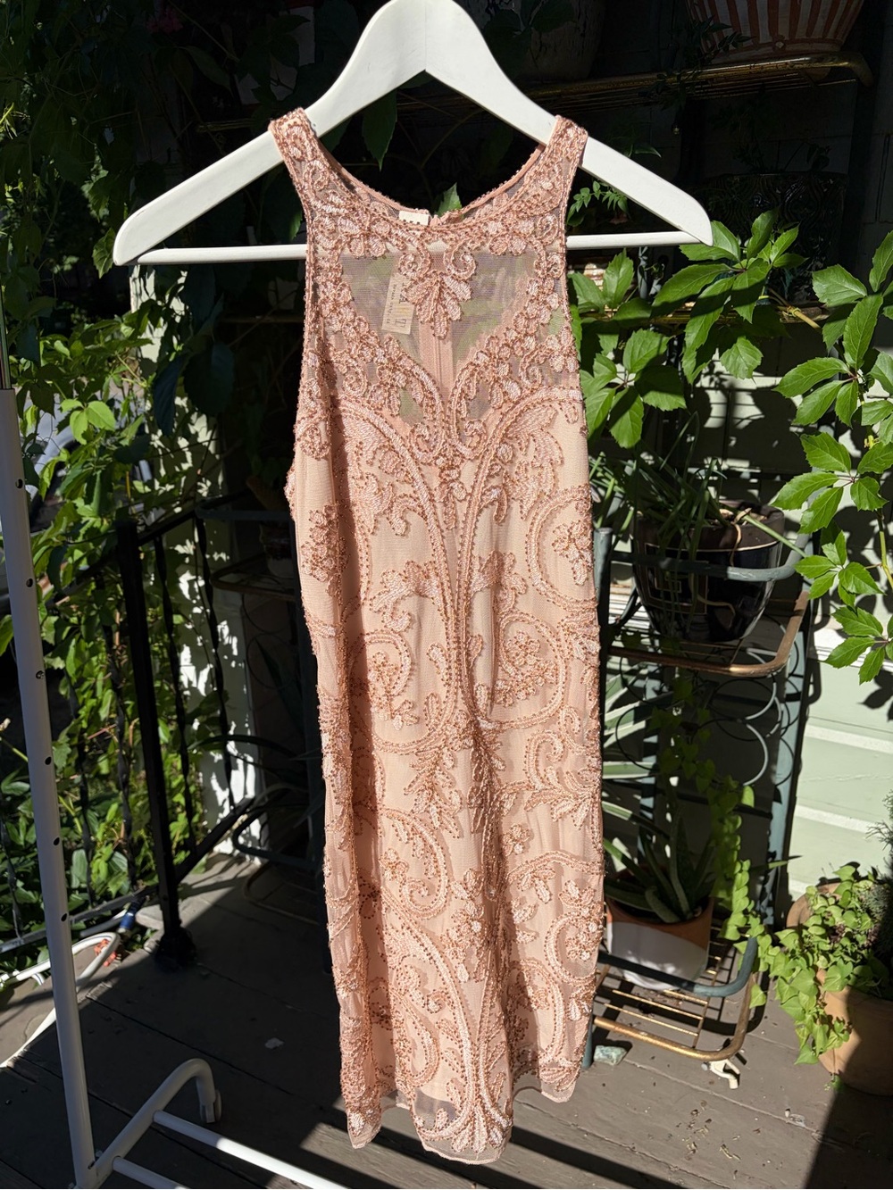 Peach beaded cocktail dress